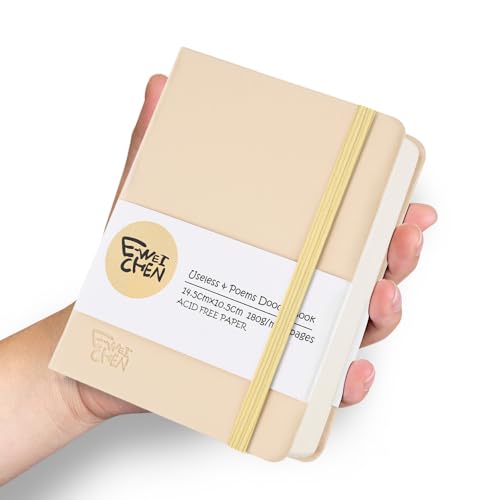 E-WEICHEN Hardcover 96Pages Blank Sketch Book for Drawing, Small 5.7x4.1 Pocket Journal Notebook for Travel, 180gsm Thick Paper Diary Notebooks for Work, PU Cover Memo for Writing. Beige - color: PU Cover-5.7x4.1in-Beige