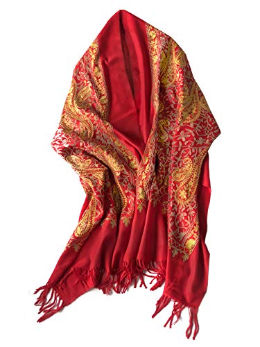 Urban CoCo Women's Embroidered Oversize Tassel Shawl Scarf Wraps for Women - color: #3-red