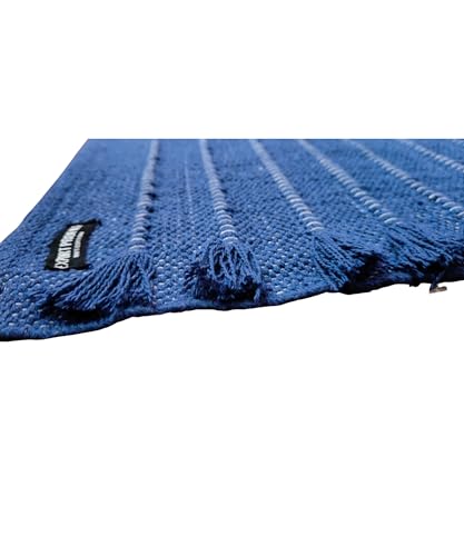 Indian Handmade100 % Organic Anti Skid Multi Colour Cotton Yoga Mat - Eco-Friendly Hand-Woven Rug - Non-Slip & Thick (24”x72”x5mm) for Hot yoga & Everyday Fitness at Home - Comfortable & Foldable Extra-Long Mat - color: Royal Blue
