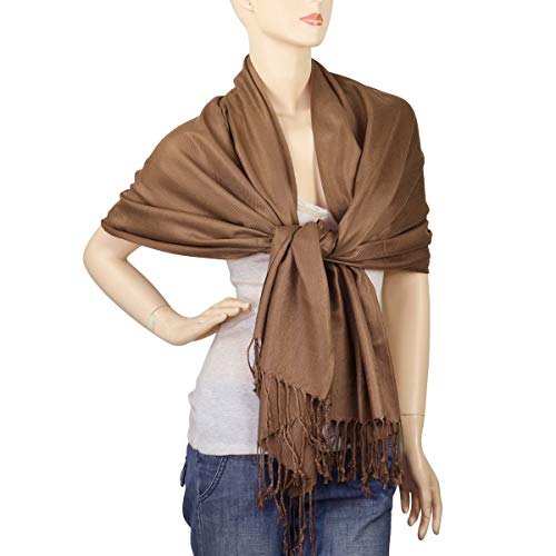 Falari Women's Soft Solid Color Pashmina Shawl Wrap Scarf, for Wedding, Bridesmaid Gifts, Evening Dress - color: Brown