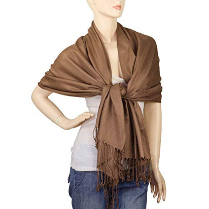 Falari Women's Soft Solid Color Pashmina Shawl Wrap Scarf, for Wedding, Bridesmaid Gifts, Evening Dress - color: Brown