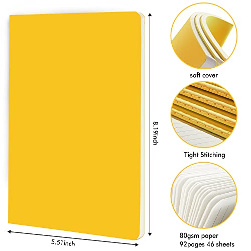 feela 8 Pack Soft Cover Journal Bulk, Notebooks College Ruled for Work, Lined Travel Journal for Women Men, Note Taking Notebook School Supplies Business Writing, 8.2” x 5.5”, A5, Yellow - color: 8 Yellow