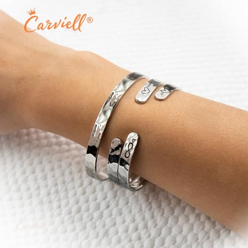 Carviell Bracelet - Gifts for Women – Inspirational, Friendship, Love, Mom, Daughter, Sister, Christian, Graduation, Memorial & Wedding Gifts – 100+ Phrases – Stainless Steel, Gift-Ready - style: AUNT NIECE Gift - Side by side or miles apart, an aunt and