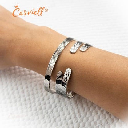 Carviell Bracelet - Gifts for Women – Inspirational, Friendship, Love, Mom, Daughter, Sister, Christian, Graduation, Memorial & Wedding Gifts – 100+ Phrases – Stainless Steel, Gift-Ready - style: AUNT NIECE Gift - Side by side or miles apart, an aunt and