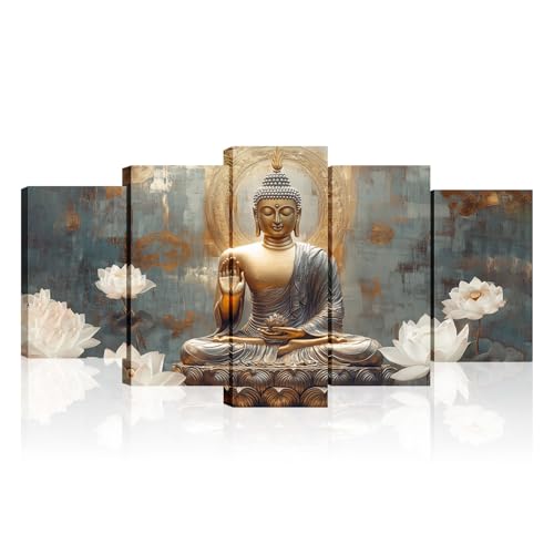 Buddha Canvas Wall Art 5 Piece Zen Wall Decor Buddhism Meditation Painting for Spiritual Room Living Room Home Decor Office Framed(Picture-1,12x16inx2 12x24inx2 12x32inx1) - color: Picture-1, size: 60x32 inch