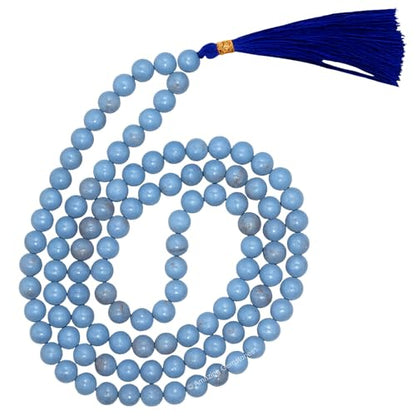 Amazing Gemstone Japa Mala 108 Prayer Beads Necklace and Wrist Mala Bracelet for Meditation - color: Angelite, size: Without Knots