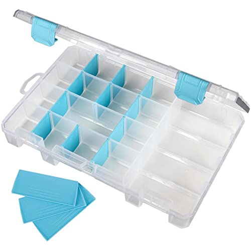 ArtBin 6944AG Medium Anti-Tarnish Box with 15 Removable Dividers, Jewelry & Craft Organizer, 1 Plastic Storage Case with Anti-Tarnish Technology, Clear with Aqua Accents 10.875” x 7.0” x 1.75” - size: Medium (10.875” x 7.0” x 1.75”) w/ 15 Dividers