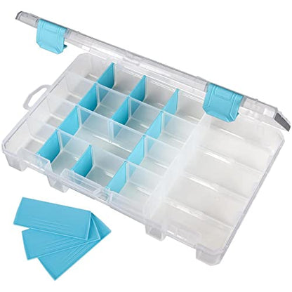 ArtBin 6944AG Medium Anti-Tarnish Box with 15 Removable Dividers, Jewelry & Craft Organizer, 1 Plastic Storage Case with Anti-Tarnish Technology, Clear with Aqua Accents 10.875” x 7.0” x 1.75” - size: Medium (10.875” x 7.0” x 1.75”) w/ 15 Dividers