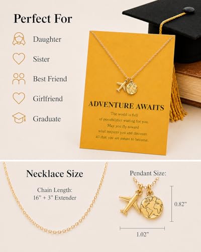 Zealmer Dainty 18K Gold Plated Compass World Map Pendant Necklace Graduation Gift for Friends - style: Anchor