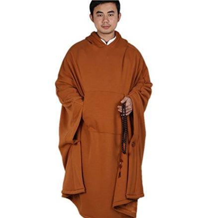 ZanYing Meditation Buddhist Hooded Cotton Cloak Winter Oversize Coat - color: Dark Orange, size: X-Large