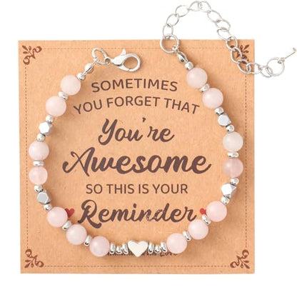 Birthday Bracelet: 6mm Natural Stone Healing Bracelet Inspirational Self-Care Gifts for Women, Mom, Daughter, Wife, Coworkers, Friend, Bestie, Granddaughter - color: Pink