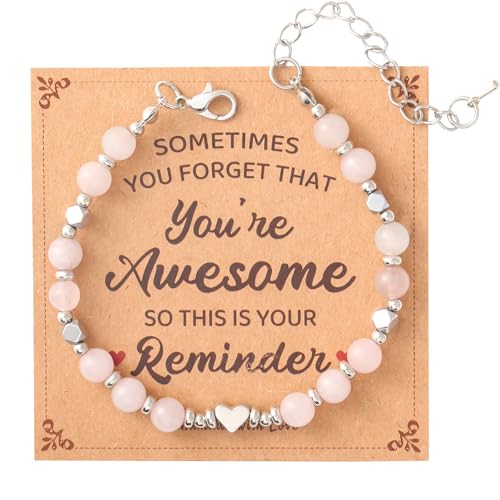 Birthday Bracelet: 6mm Natural Stone Healing Bracelet Inspirational Self-Care Gifts for Women, Mom, Daughter, Wife, Coworkers, Friend, Bestie, Granddaughter - color: Pink