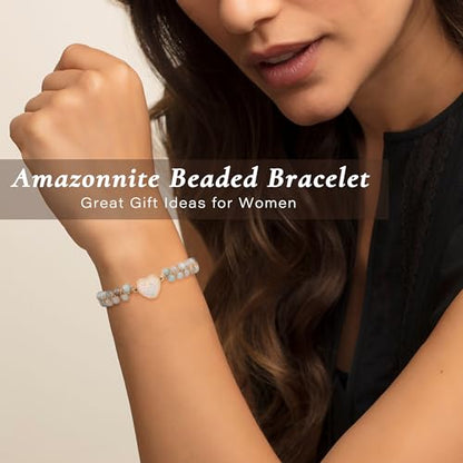 Gifts for Daughter Granddaughter, To My Mom Grandma Wife Girlfriend Sister Jasper Heart Bracelets Birthday Graduation Anniversary Christmas Stocking Stuffers Valentines Mothers Day Jewelry - style: 7.Gift To My Granddaughter2: Amazonite Beads