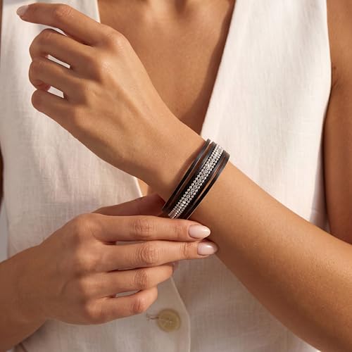 Edoneery Leather Wrap Bracelet for Women, Boho Handmade Multi-Layer Cuff with Crystal Beads Heart, Stackable Bangle Western Jewelry Gift - style: Rhinestone(Black)