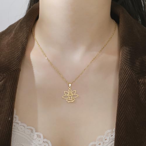 UNIFT Lotus Meditation Necklace For Women Stainless Steel Om Yoga Spiritual Symbol Hollow Out Hindu Yoga Jewelry Inspirational Amulet Gift - color: gold