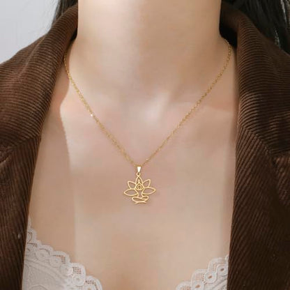 UNIFT Lotus Meditation Necklace For Women Stainless Steel Om Yoga Spiritual Symbol Hollow Out Hindu Yoga Jewelry Inspirational Amulet Gift - color: gold
