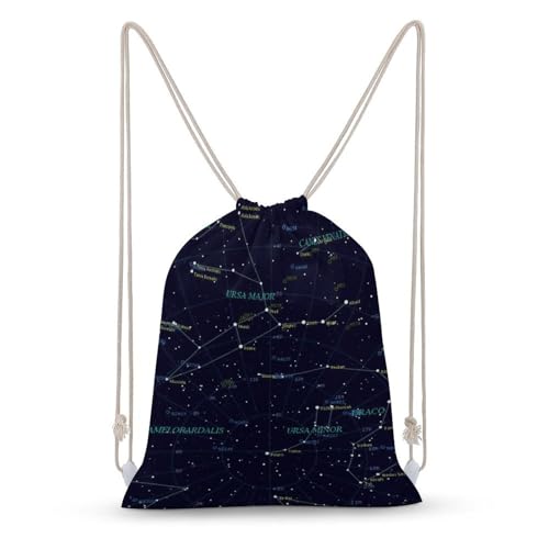Starry Sky Constellation Portable Canvas Drawstring Backpack with Drawstring Pockets 35x50cm - color: Starry Sky Constellation, size: 35x50cm