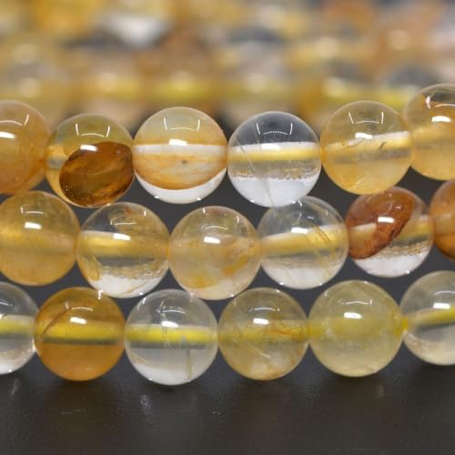 Justinstones Gem Semi Precious Gemstone 6mm Round Beads Stretch Bracelet 6.5 Inch - color: Gold Phantom Quartz