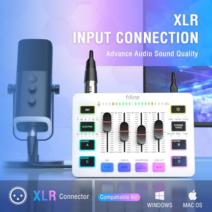 FIFINE Audio Mixer, Gaming Streaming PC Mixer with Slider Fader, XLR Microphone Interface, Monitoring, for Video/Game Voice/Podcast Recording-AmpliGame SC3W