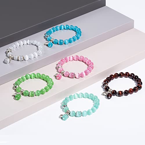 Natural Stretch Gemstone Bracelet Healing Stone Beaded Bracelets for Women Men Gifts (Unisex) - color: Pink