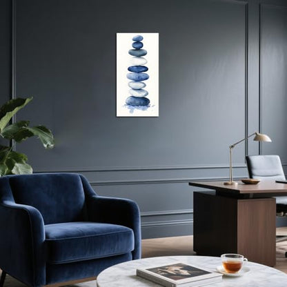 ZQQART Zen Stone Canvas Wall Art Blue and White Zen Stone Paintings Bathroom Pictures Relaxing Spa Meditation Room Spiritual Artwork for Living Room Framed (16W x 32L) - size: 16W" x 32L"