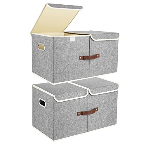 TYEERS Extra Large Collapsible Storage Bins with Lids and Compartments, Organizing Bins for Closet Storage, Clothes Storage, Cube Organizer for Home Office Storage - 2 Pack - Gray - color: Grey, size: 2-Pack 21.7x13x11.8 in