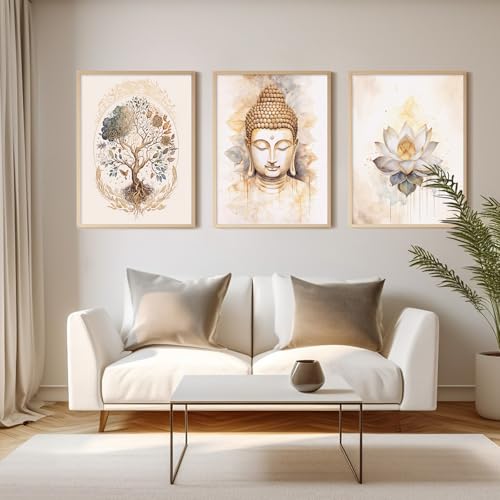 Lhoiplme Zen Wall Art Decor Buddha Lotus Flower Artwork Tree of Life Canvas Painting Yoga Meditation Studio Wall Art Mindfulness Spiritual Energy Poster for Living Room Bedroom 8x10x3 Inch Unframed