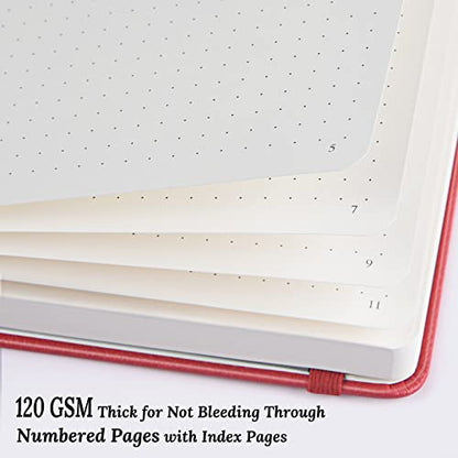 Dotted Journal Notebook, 7 Pack Leather Bullet Dot Grid Journal for Women Men, Notebooks Bulk for Students, Office, Journaling, Writing, Drawing, 120 GSM Thick Paper, Numbered Page, A5, Multi Colors - style: Dotted