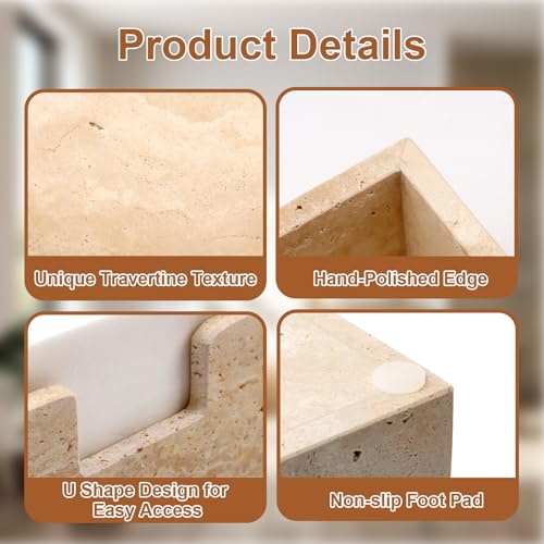 Bathroom Napkin Holder,Natural Travertine Guest Towel Holder,Stone Napkin Holder for Bathroom,Standing Guest Towel Holder Tray for Bathroom Vanity Toilet Kitchen Dining Table, Beige - size: 9.7 x 3.7 Inch