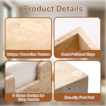 Bathroom Napkin Holder,Natural Travertine Guest Towel Holder,Stone Napkin Holder for Bathroom,Standing Guest Towel Holder Tray for Bathroom Vanity Toilet Kitchen Dining Table, Beige - size: 9.7 x 3.7 Inch
