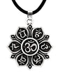 HAQUIL Mandala Flower of Life Necklace, Buddhist Lotus Flower Om Mandala Pendant, Faux Leather Cord - color: Mantra Lotus Flower