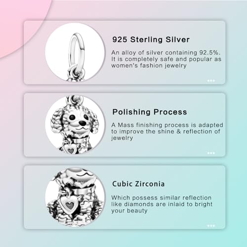 Prayer Cross Elephant Airplane Suitcase Charm 925 Sterling Silver Charms fits for Bracelets Necklace Pendant Bead Charms Jewelry Gift for Women Family - color: Poodle Puppy Dog Charm
