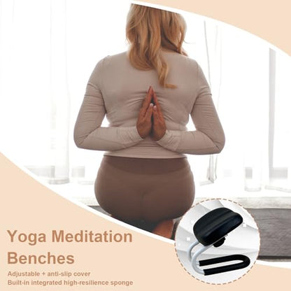 Prayer Bench – Foldable Meditation Chair, Yoga Kneeling Stool | Soft Sponge Cushion Seat, Non Slip Leg Sleeves, Compact Wooden for Praying, Home Studio, Quiet Reflection and Spiritual Focus
