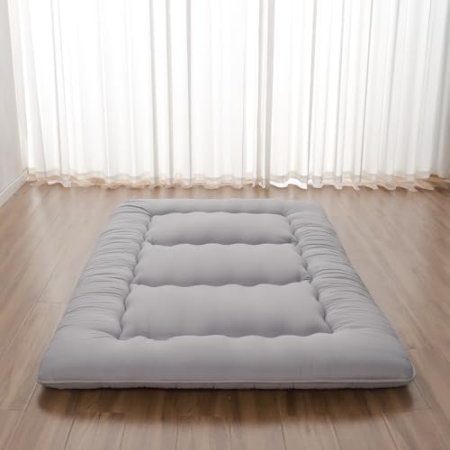 Zelladorra Japanese Floor Mattress, Futon Mattress with Storage Bag and Washable Cover, Roll Up Tatami Mat Suitable for Guest Room, Grey, Full - color: Grey ( 4"th + Dust Cover ）, size: Full (80"L x 54"W)