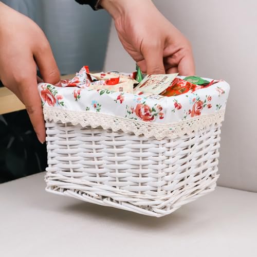 KINGWILLOW Woven Rectangular Wicker Storage Basket,Small Organizer Box - color: White-Wicker