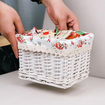 KINGWILLOW Woven Rectangular Wicker Storage Basket,Small Organizer Box - color: White-Wicker