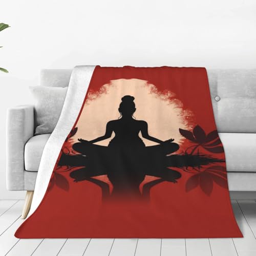 Healthy Living Yoga Blanket Anti Pilling Throw Woman Sitting in The Lotus Position Fleece Flannel Lightweight Cozy Bedspread Living Room Women Adults and Kids Bed Sofa 60"X50" - color: Healthy Living Yoga