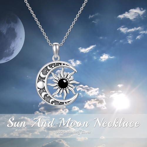 Sun and Moon Necklace 925 Sterling Silver Sun Moon Pendant Gemstone Jewelry Gifts for Women - style: Black Onyx