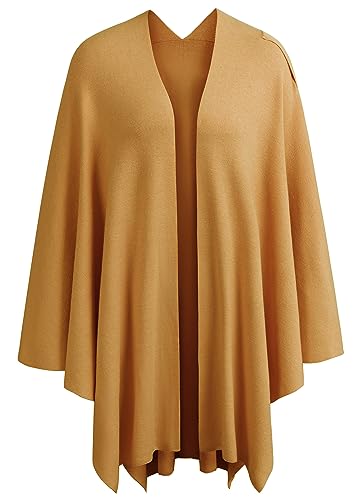 PULI Womens Large Cross Front Poncho Sweater Wrap Topper Knitted Elegant Shawls Cape for Fall Winter - color: 1-ginger Yellow
