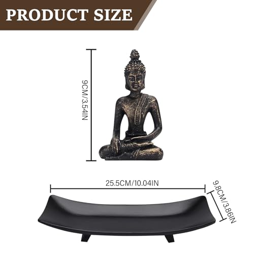 Zen Garden Set Buddha Statue, Tealight Candle Holder, Rocks & Incense Burner Holder & Wood Tray for Meditation, Office, Yoga Decor, Spiritual Decoration