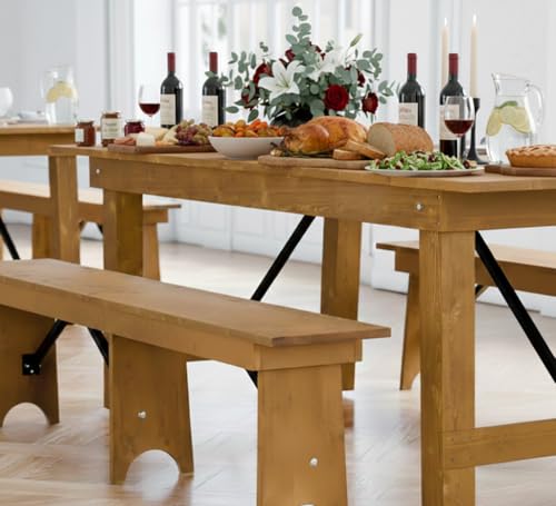 Vineyard 6' Barrel Brown Wood Folding Bench 12" x 72" - size: 72"