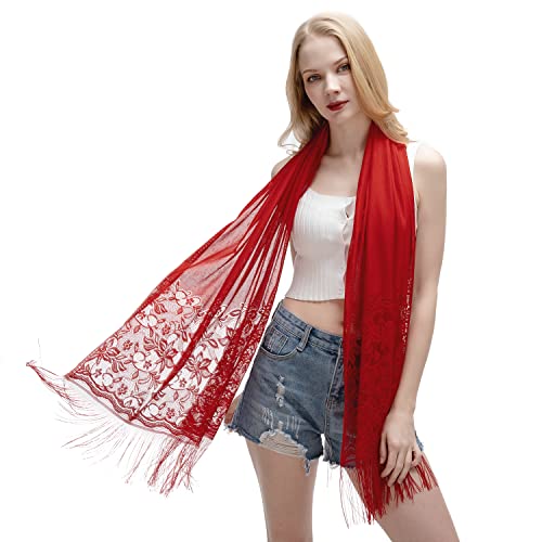 RIIQIICHY Shawls and Wraps for Evening Dresses Scarfs for Women Pashmina Wedding Formal Shawl - color: Red