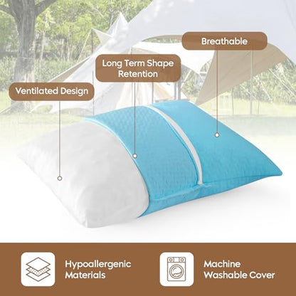 Small Shredded Memory Foam Pillow, Camping Pillow Travel Pillow - Compressible Medium Firm, Breathable Cover, Ideal Backpacking Hiking, Airplane and Car (Sky Blue, L) - color: Sky Blue, size: L-23 X 16 Inch