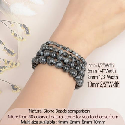 LPBeads Handmade Natural Gemstone Stretch Elastic Bracelet Healing Crystal Round Stone Beads Jewelry Gifts for Women Men - color: Black Larvikite, size: 8mm