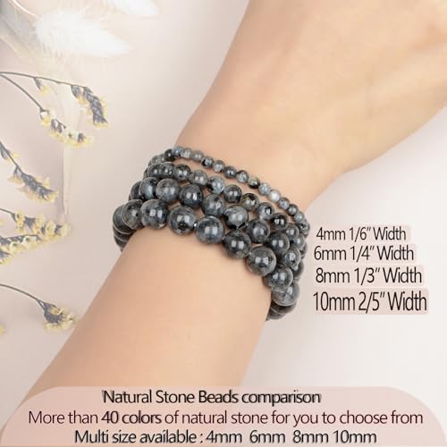 LPBeads Handmade Natural Gemstone Stretch Elastic Bracelet Healing Crystal Round Stone Beads Jewelry Gifts for Women Men - color: Black Larvikite, size: 6mm