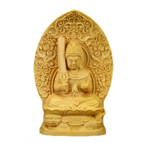 Ulalaza Boxwood Buddha Statue Solid Wood Carvings Carved Locker Box Sculpture Decoration - color: S9-yellow