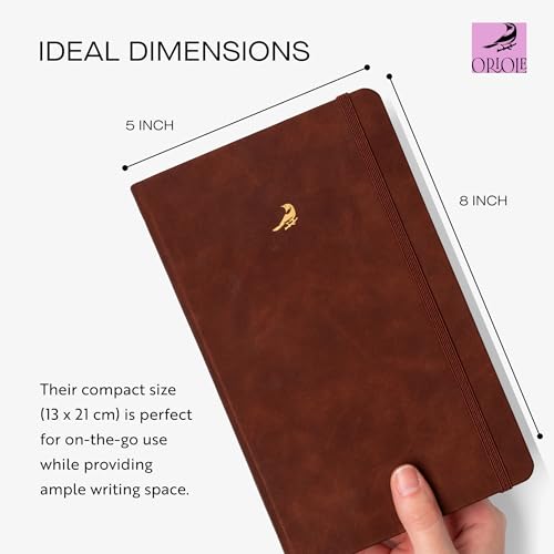 Oriole Vegan Leather Ruled Notebook - Chestnut Brown | 176 Pages of Thick Lined Paper | Soft Touch Hardcover Journal (5 x 8 in) with Gold Foil Bird Design & Luxury Gift Box - color: Chestnut Brown