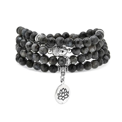 6mm 108 Mala Beads Bracelet, Yoga Zen Necklace with Buddha and Lotus Charm for Prayer - style: Labradorite