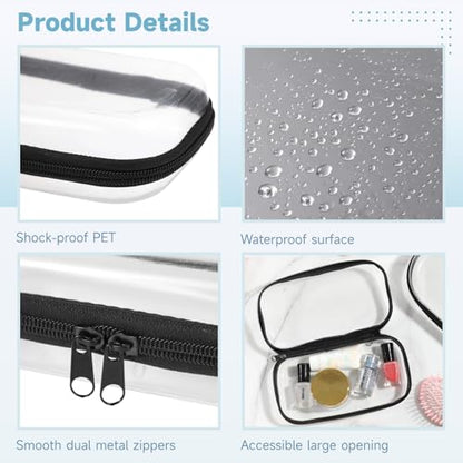 3-Piece Transparent Hard Shell Zippered Cases, 3 Sizes, Double Zipper Portable Organizers For Makeup, Snacks, Toys, Waterproof Storage Bags