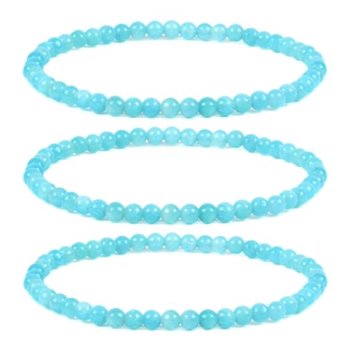 Justinstones Gem Semi Precious Gemstone 3pcs 4mm Round Beads Stretch Bracelet 6.5 Inch Unisex - color: Peruvian Amazonite